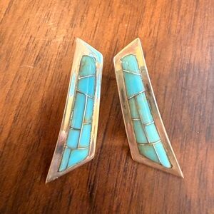 Turquoise Geometric Silver Earrings